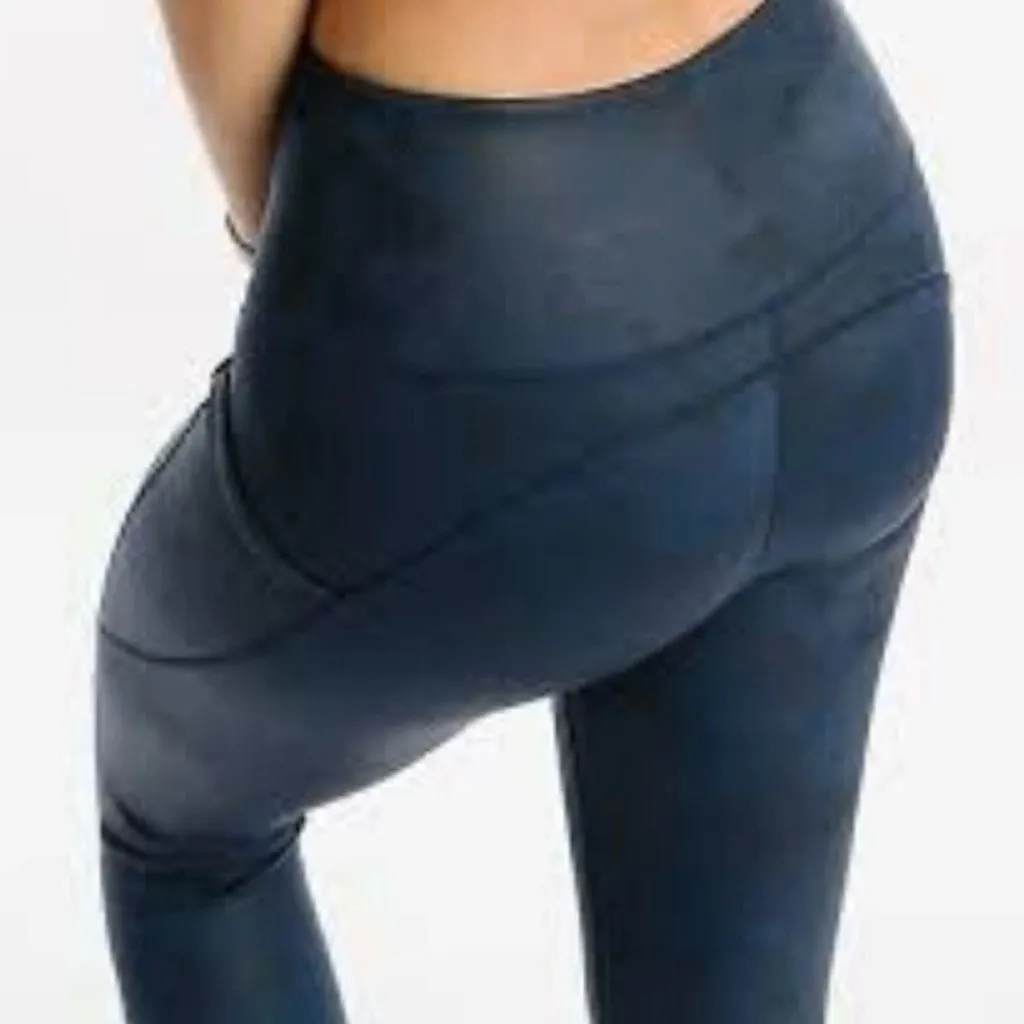 Zyia Distressed Blue Ankle Cinch High Rise 7/8 Leggings Women’s Size 4 Athletic - Image 2