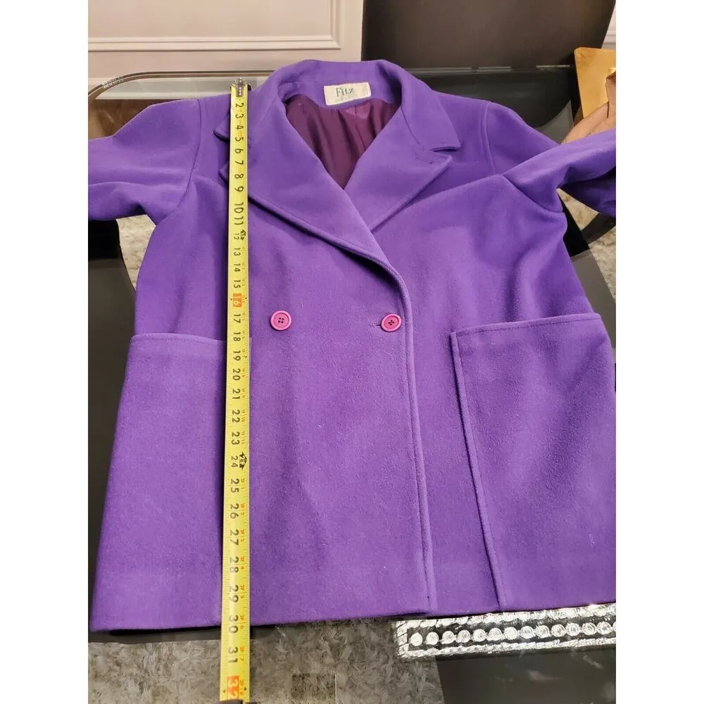 Vintage Fitz Solid Purple Long Sleeve Double Breasted Buttons Front Long Coat Size 18 - Image 8