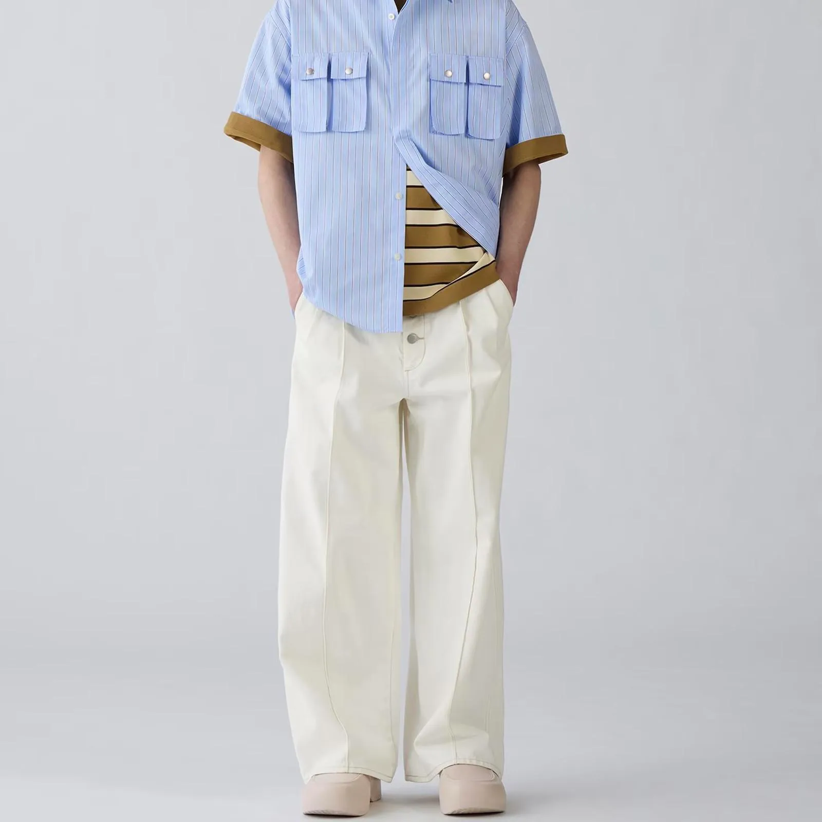 Uniqlo GU 100% Cotton Button Front Wide Leg Jeans by rokh Off White NWT XS - Image 3