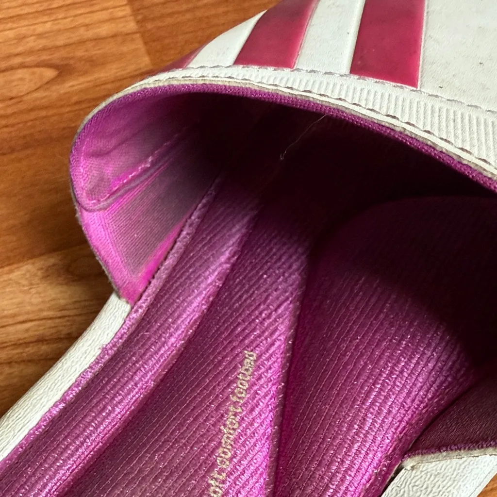 Adidas Women's Pink and White Slide Sandals Sporty Size 9 Logo Used Slip On - Image 4