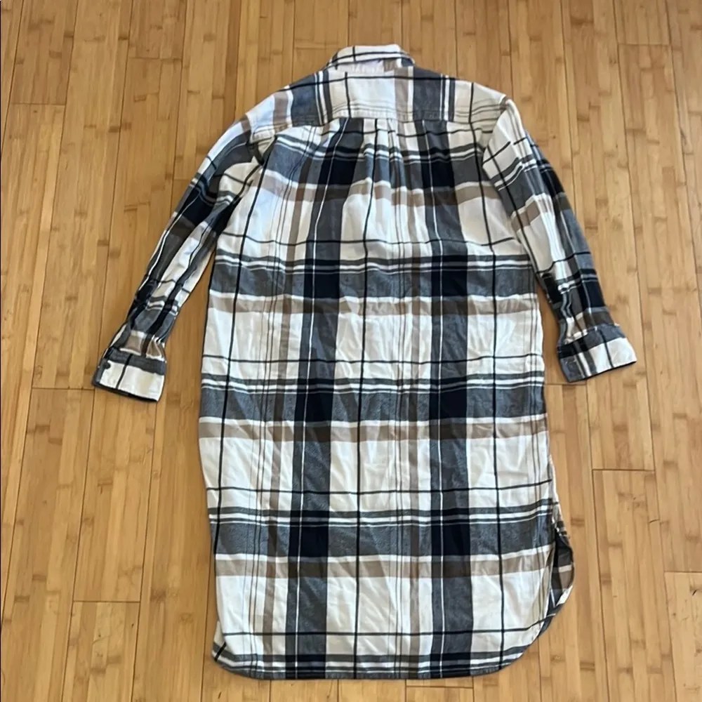 Uniqlo Plaid Shirt Dress - Black, White, and Brown - Image 2