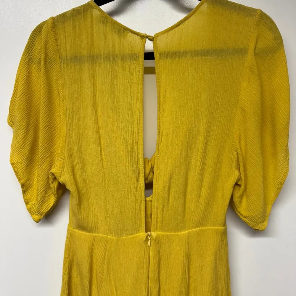Louna Mustard Tie Romper Flutter Sleeve Open Back Size Small RTR Spring Summer Yellow - Image 4