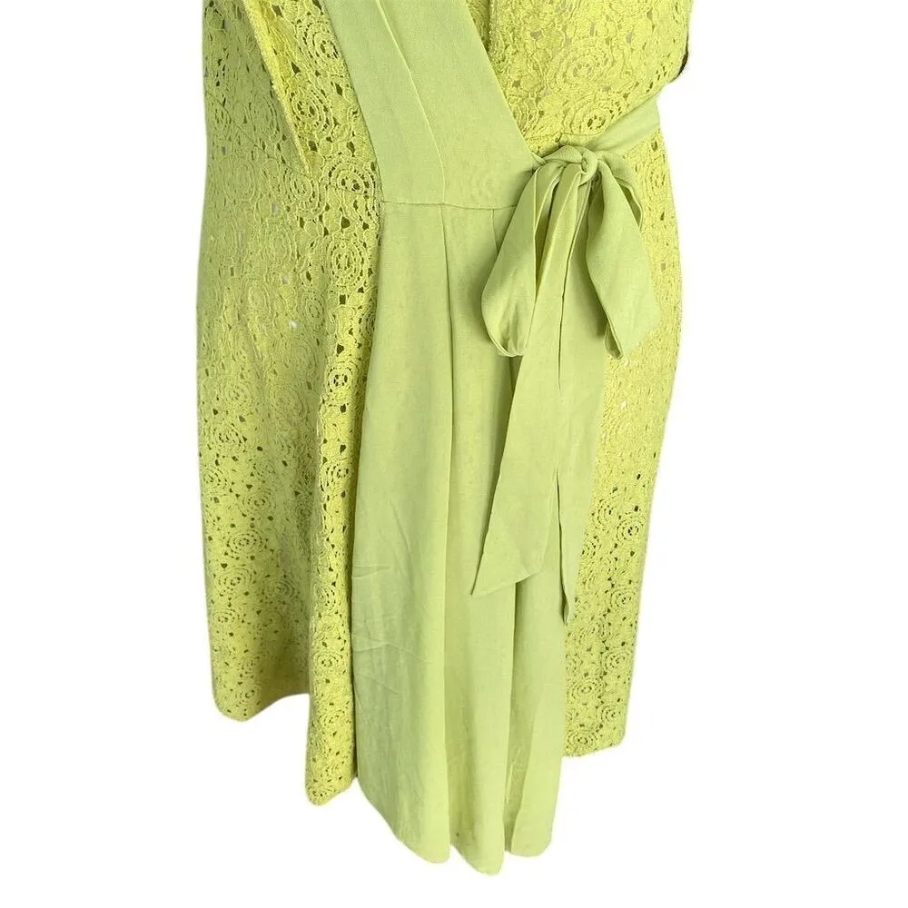 Esley Women's Lime Green Eyelet Sleeveless Wrap Dress Size L Knee Length - Image 4