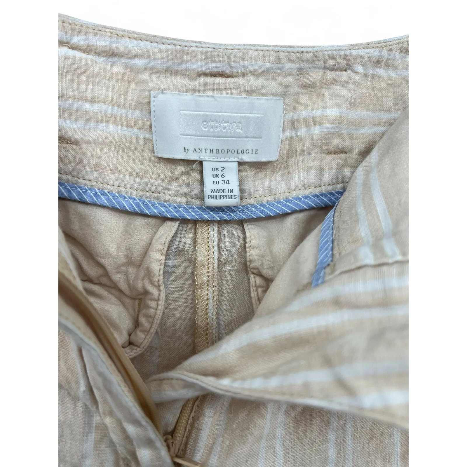 Ett:twa by Anthropologie | 2 / S |striped linen wide-leg pants trouser Natural - Image 6
