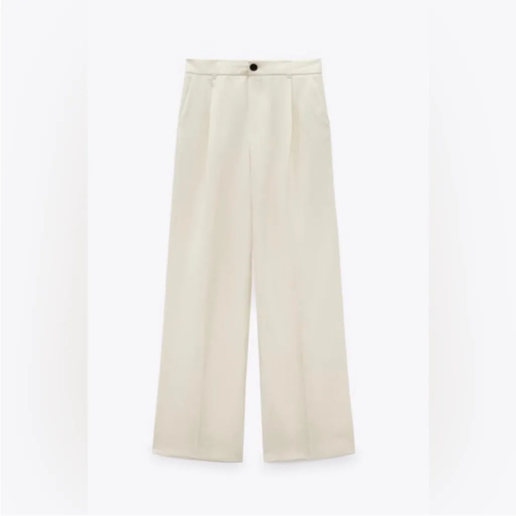 Zara High Waisted Wide Leg Cream Lyocell Trousers Pants XL - Image 4