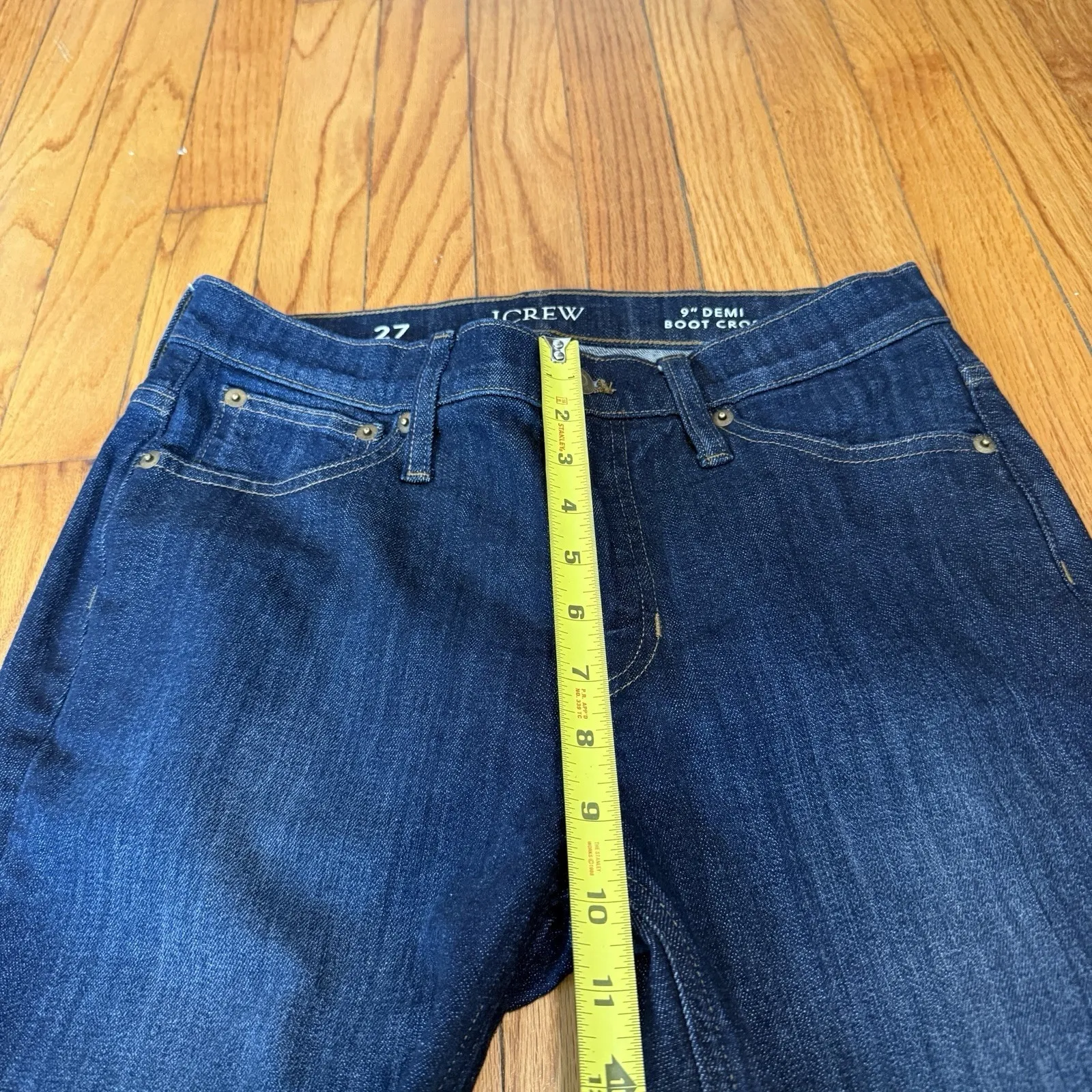J. Crew 9" demi-boot crop‎ Kicky Hem jean in Dark Worn Wash Blue Size 27 - Image 7