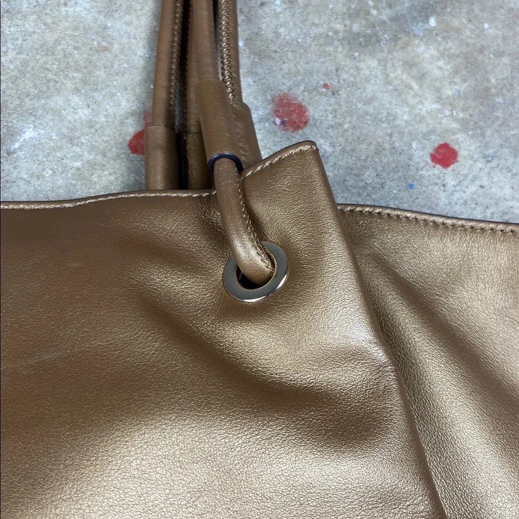 LDT Metallic Bronze Elegant Leather Large Tote Bag Gold - Image 7