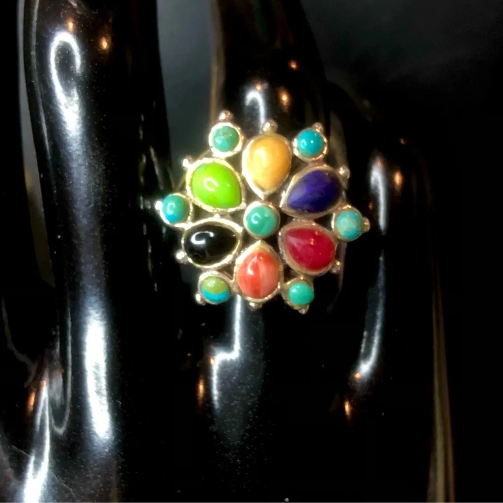 BARSE Multi-Gemstone Cabochon Inlaid Sterling Silver Ring - Image 16