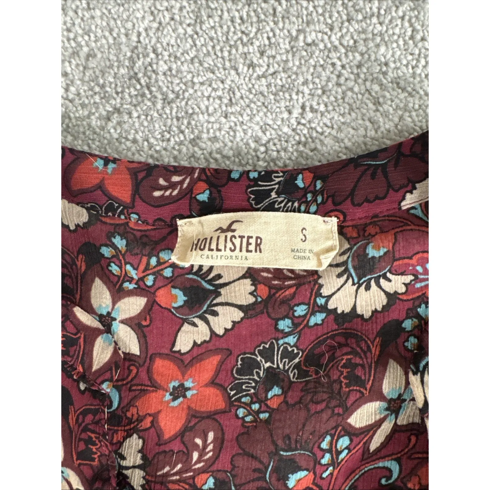 Hollister Y2K Babydoll Sheer Top‎ Small Burgundy Bc Floral Boho Peasant Festival - Image 2