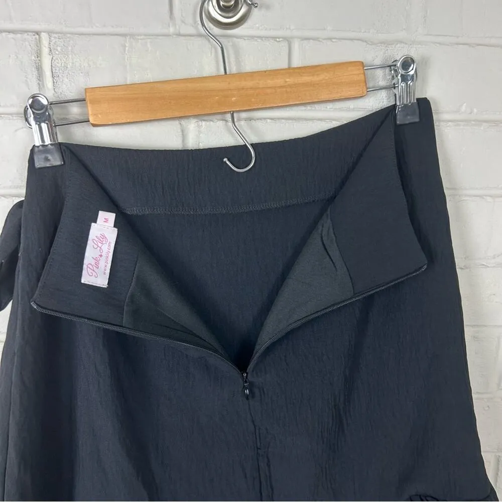 Pink Lily Classic Black Faux Wrap Ruffle Skirt Size M - Image 10