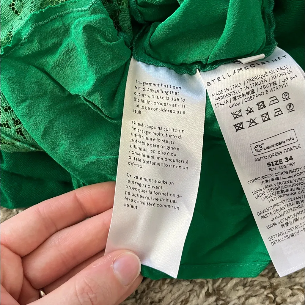 Stella McCartney Silk Mix Knit Sweater Lace Dress Kelly Green Women's Size 34/XS - Image 10