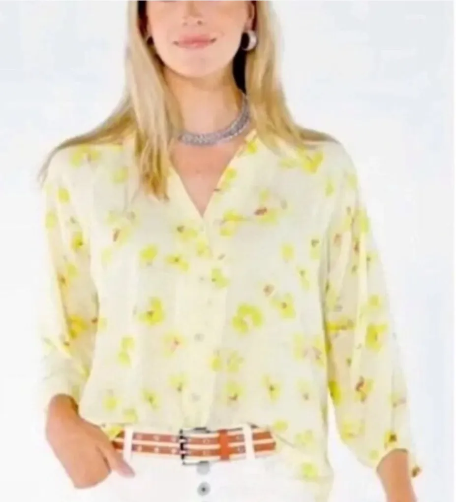 NWOT CAbi Go To Yellow Floral Flowy Blouse Small - Image 1