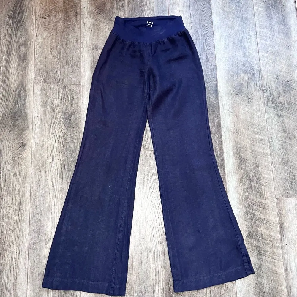 Three Dots Wide Leg High Waisted Linen Pants Navy Blue Size Small - Image 5