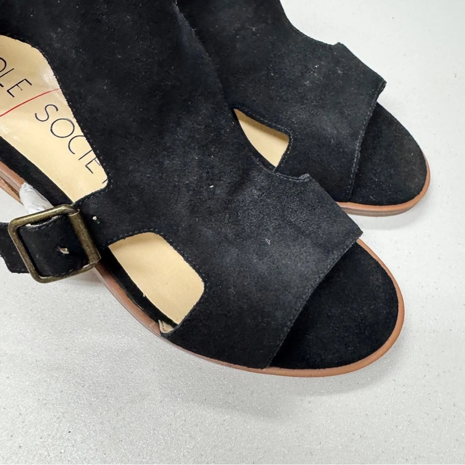 Sole Society Black Leather Strappy Chunky Sandals Womens 8.5 Casual Buckles - Image 2