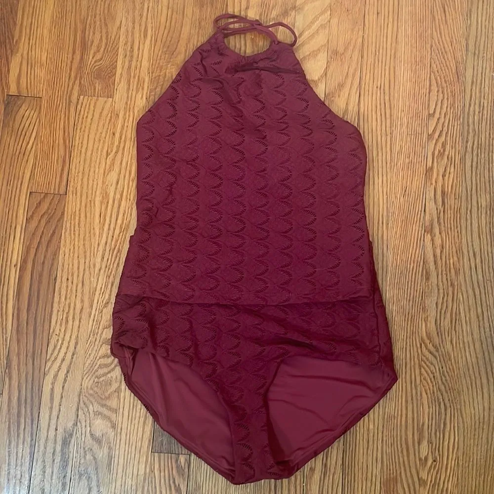 Andie Bikini Set Baja Top Super High Waisted Bottom Size M Syrah Red Lace NWT - Image 3