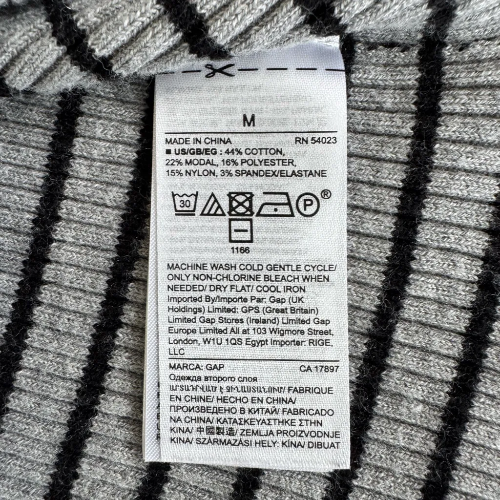 GAP Gray Black Striped Ribbed Stretch Knit Crewneck Long Sleeve Dress Sz Medium - Image 6