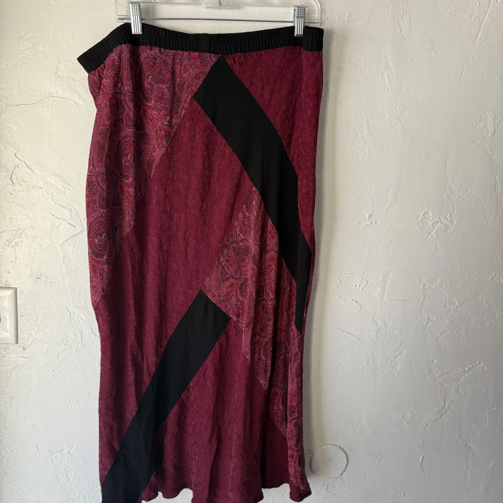 Carole Little Skirt Vintage 24W Red Black Paisley Maxi Patchwork Silk Witchy Red Size 24 - Image 6