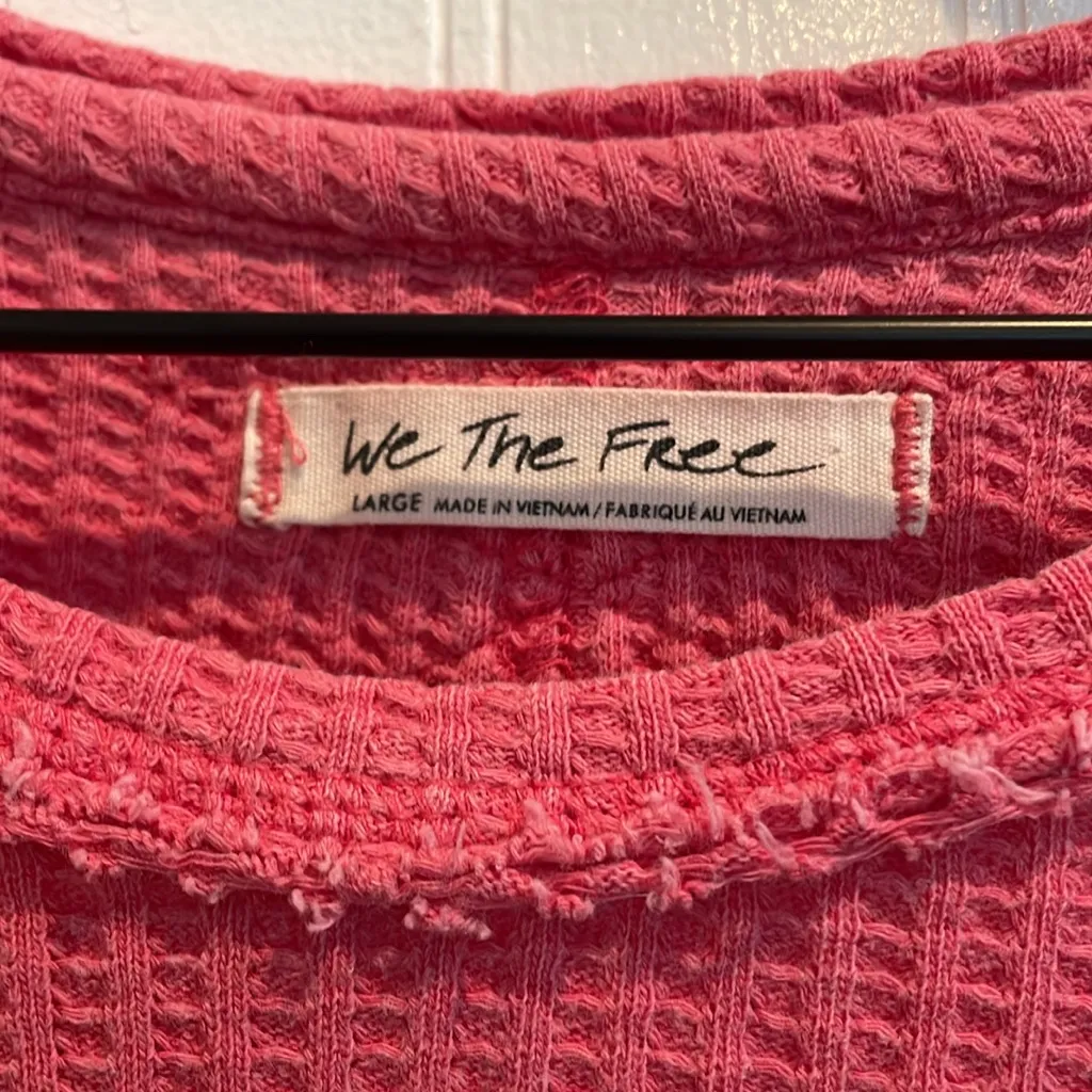 FREE PEOPLE We The Free Roll With It Thermal Top Ribbed Distressed Pink Size L - Image 9