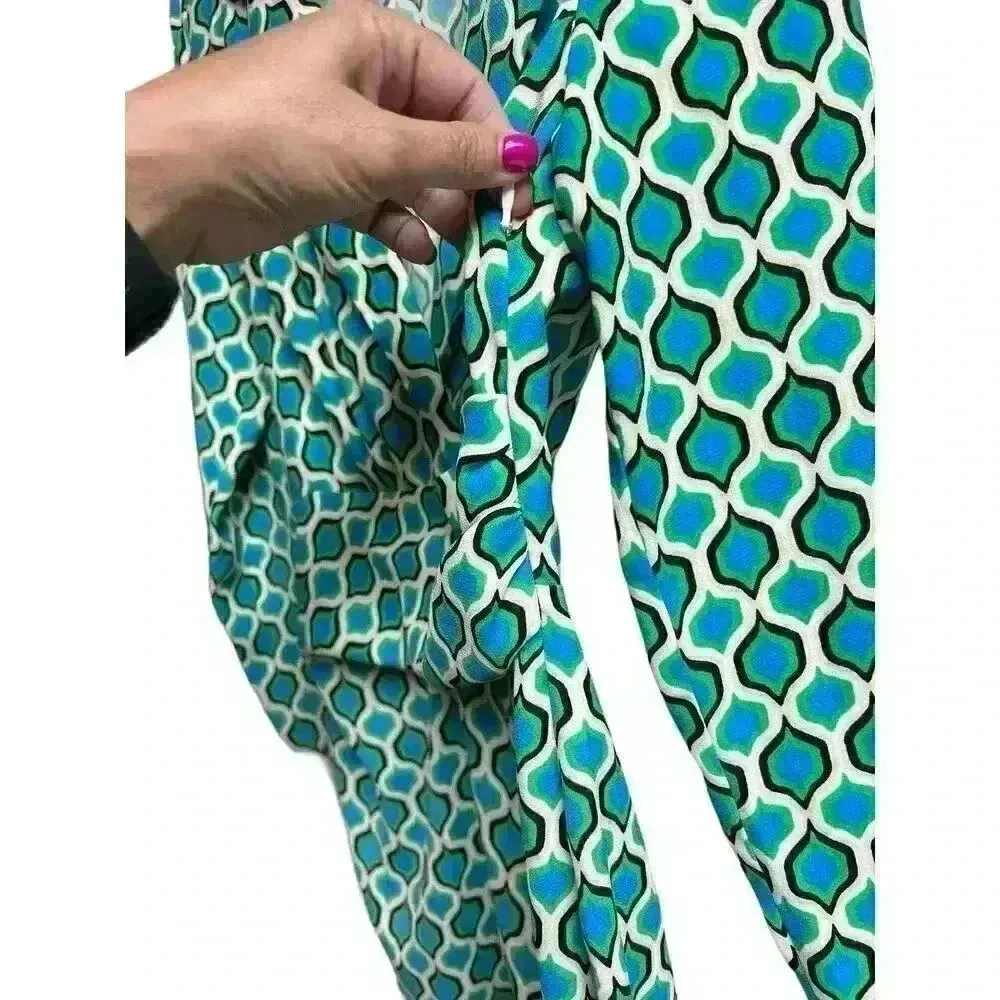 Zara Geometric Print Blazer Dress Size Small Shades of Blue and Green - Image 9