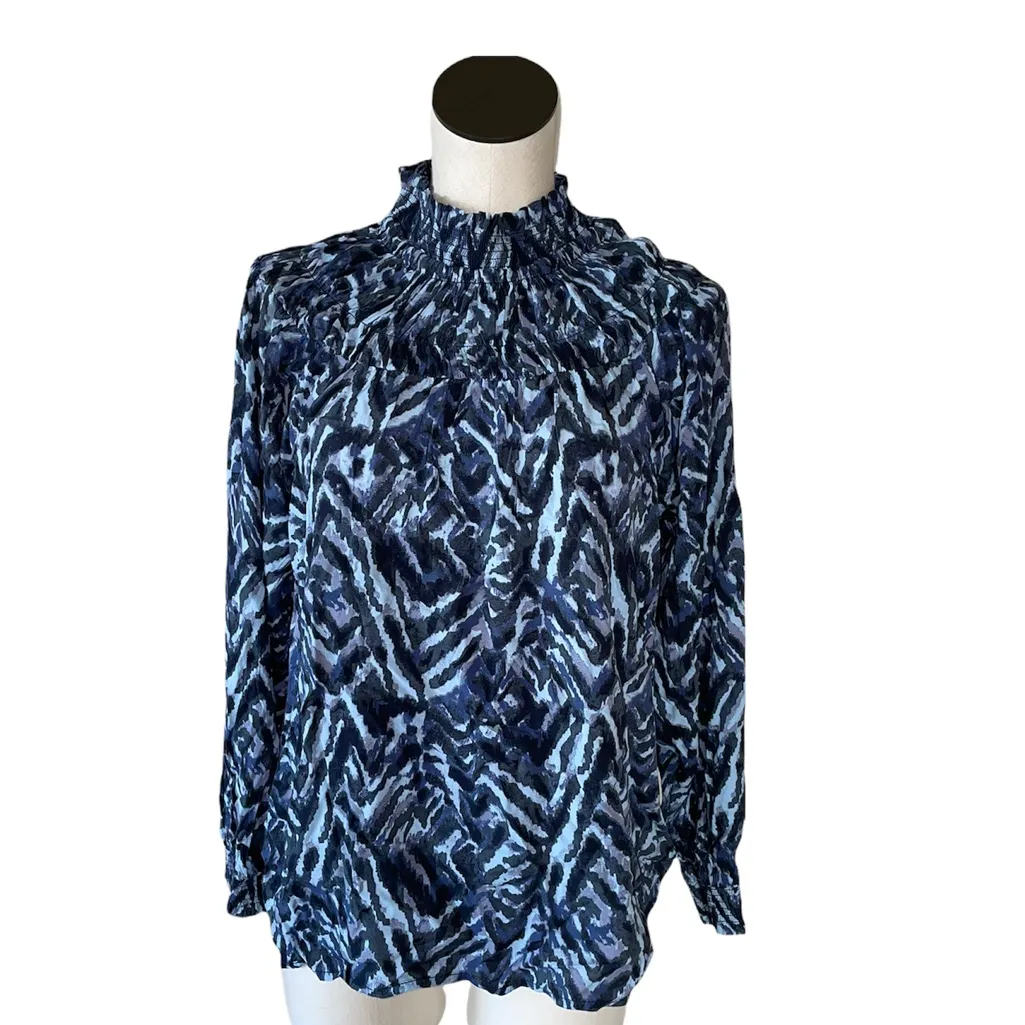 Beach Lunch Lounge Collection Delilah Printed Slub Top for Women in Blue - Image 4