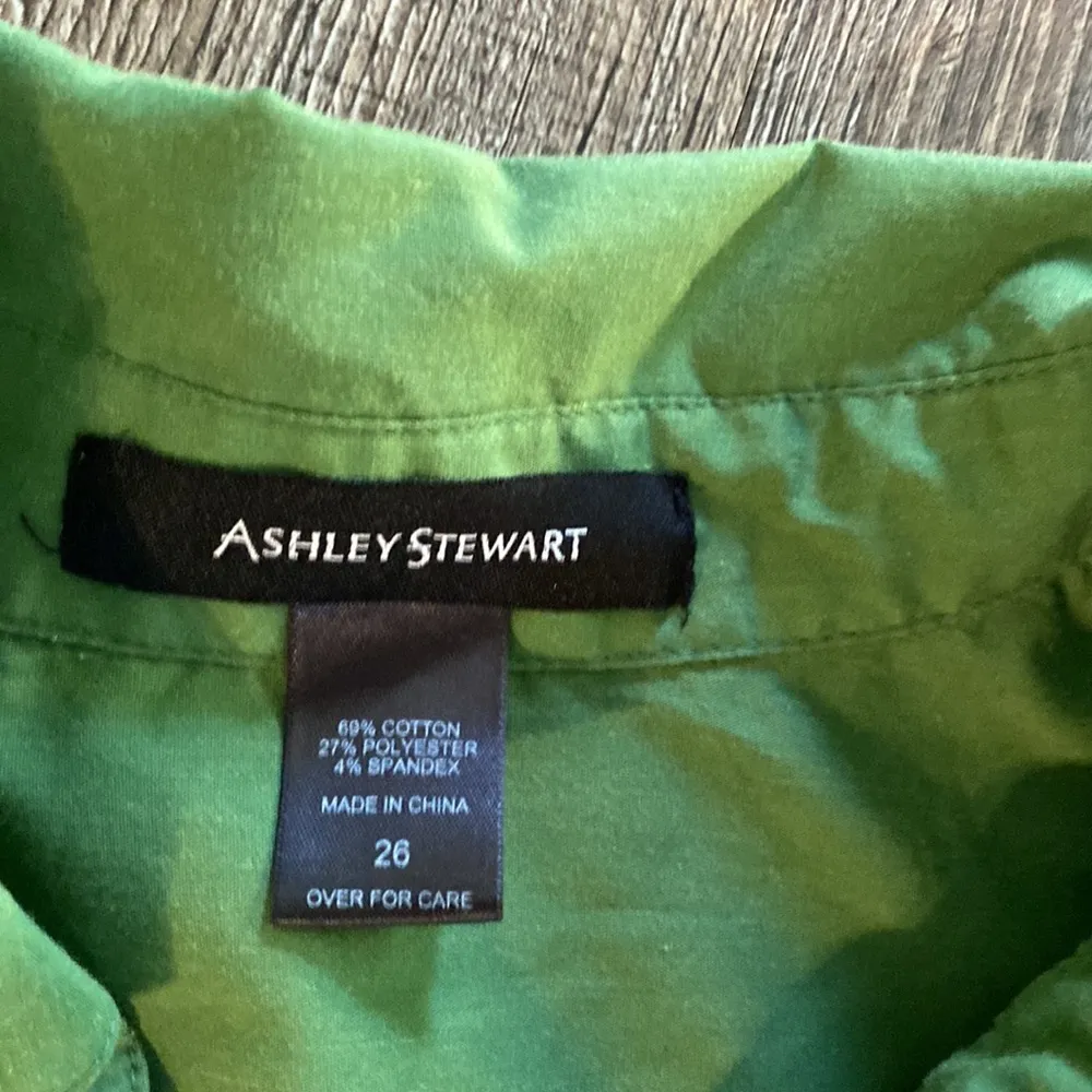 Ashley Stewart Shirt Women Plus Size 26 Green Button Down Pockets 3/4 Sleeve - Image 2