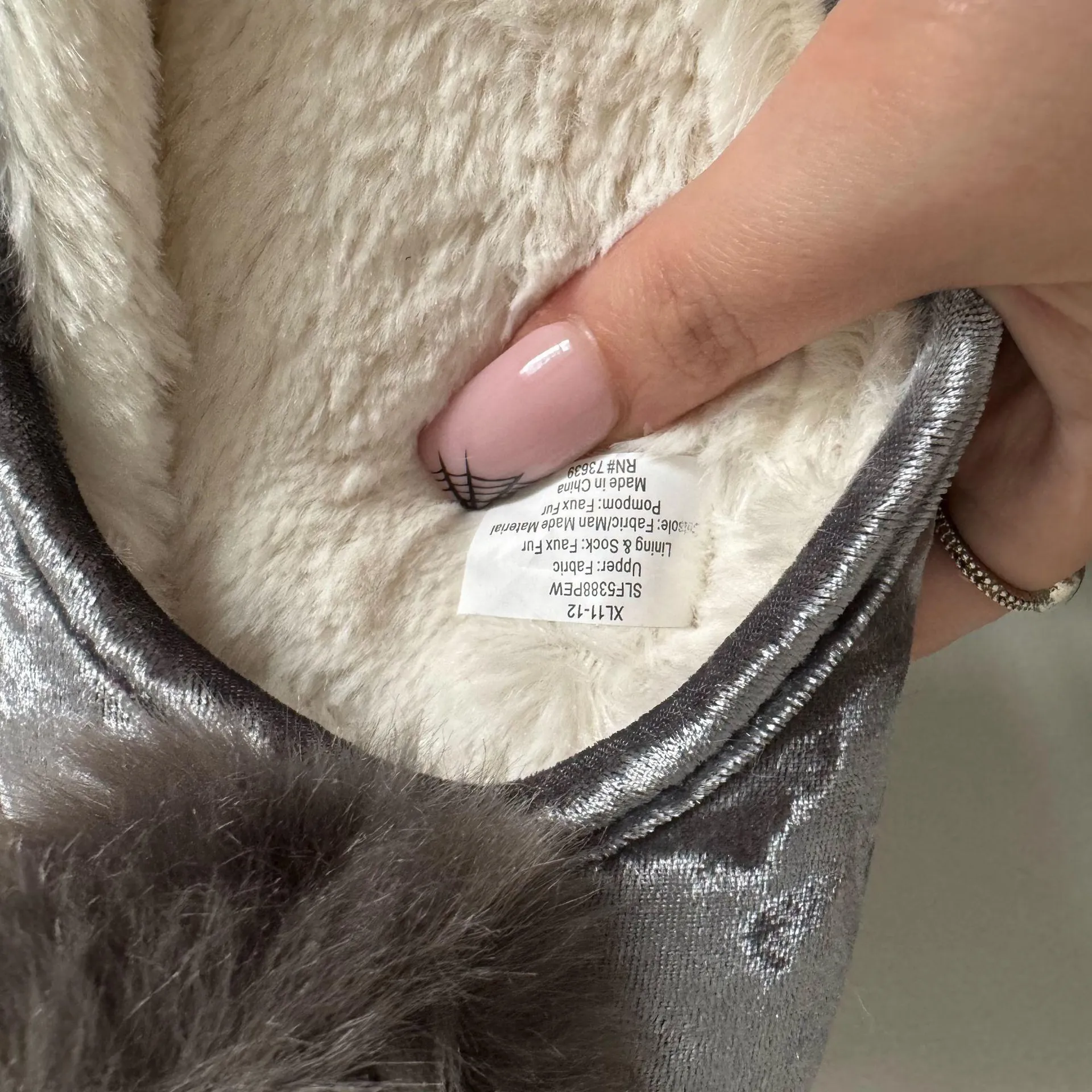 INC Grey Crushed Velvet Pom Pom Tinkerbell Lounge Cozy House Slippers NEW - Image 11