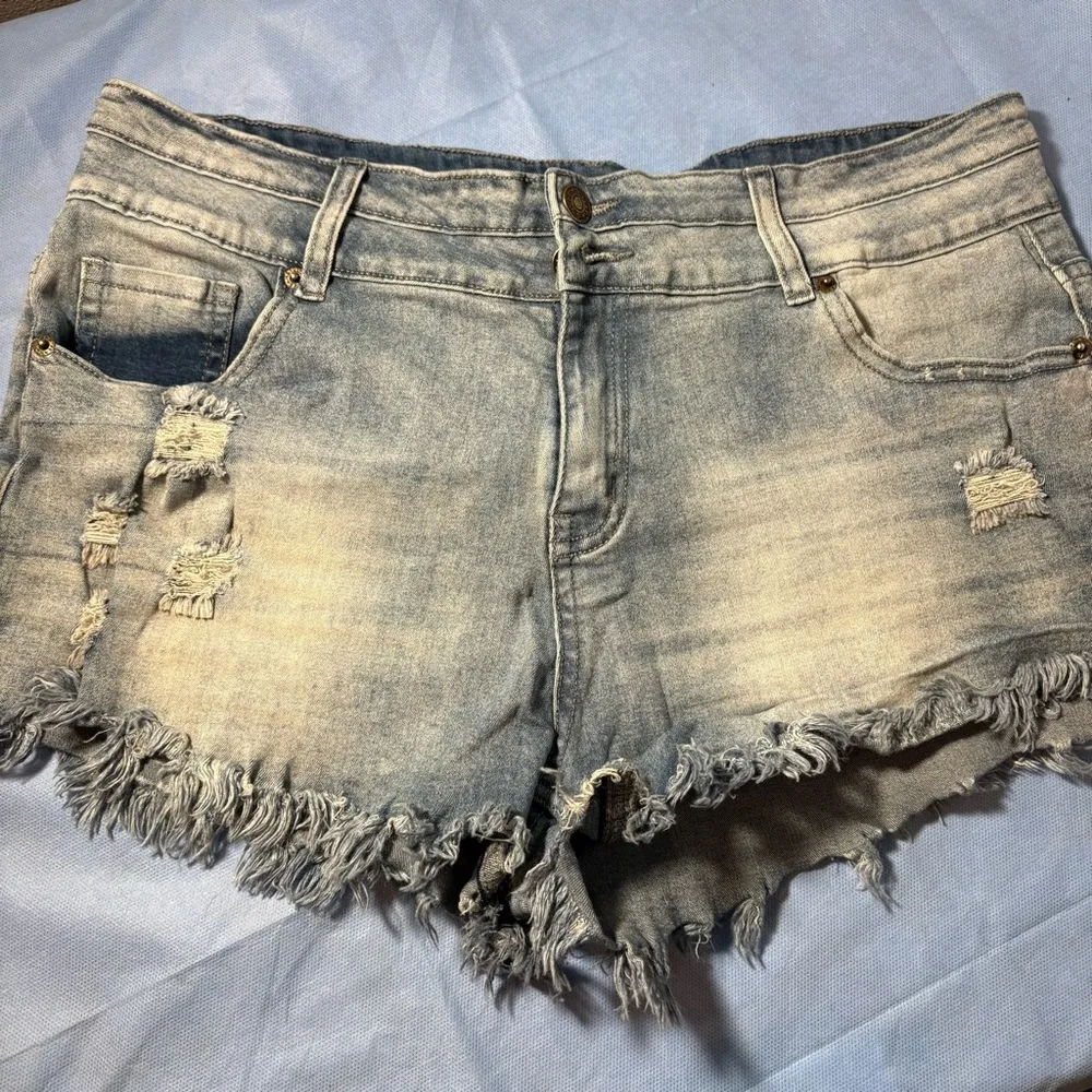 Source Unknown Light Blue Frayed Jean Shorts - Image 12