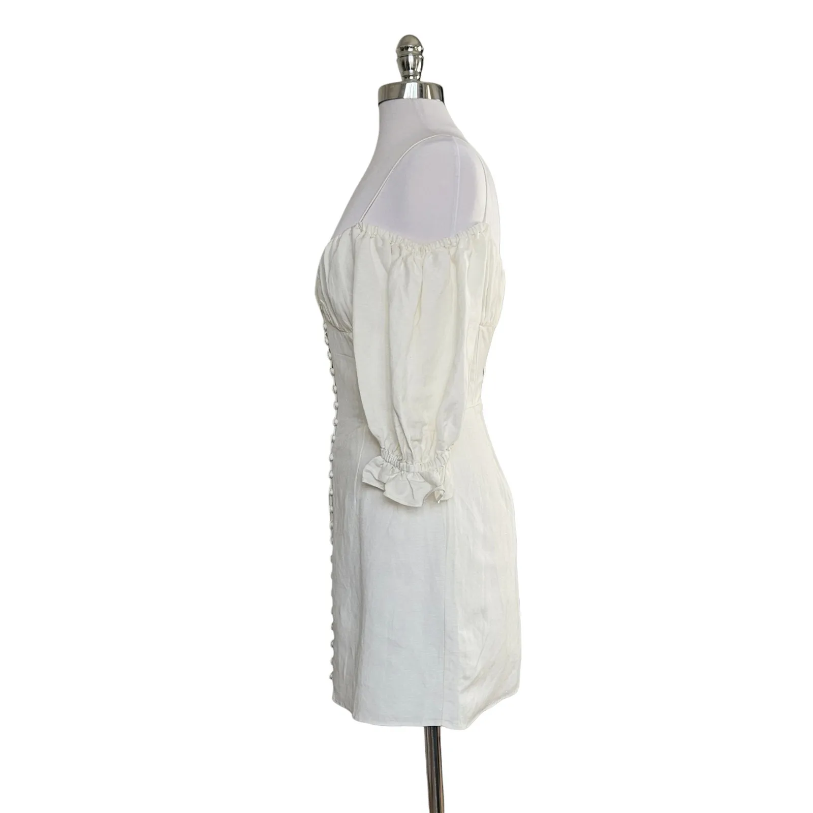 SABO Blanca Mini Dress Off Shoulder Puff Sleeve Linen Blend White Womens Size S - Image 6