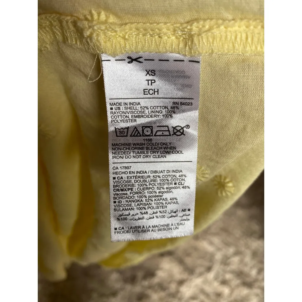 Old Navy Maxi Dress Cottagecore Coquette XS Yellow Embroidered Spaghetti Butter - Image 9