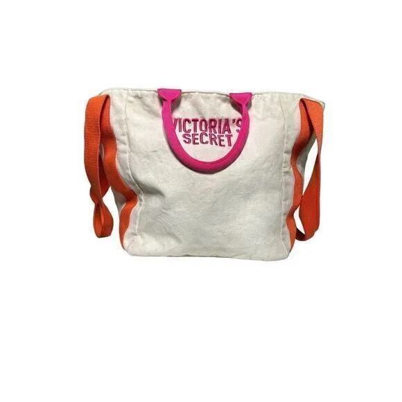 Victoria's Secret Bombshell Summer‎ Coral Orange Pink Beach Canvas Tote Bag - Image 5
