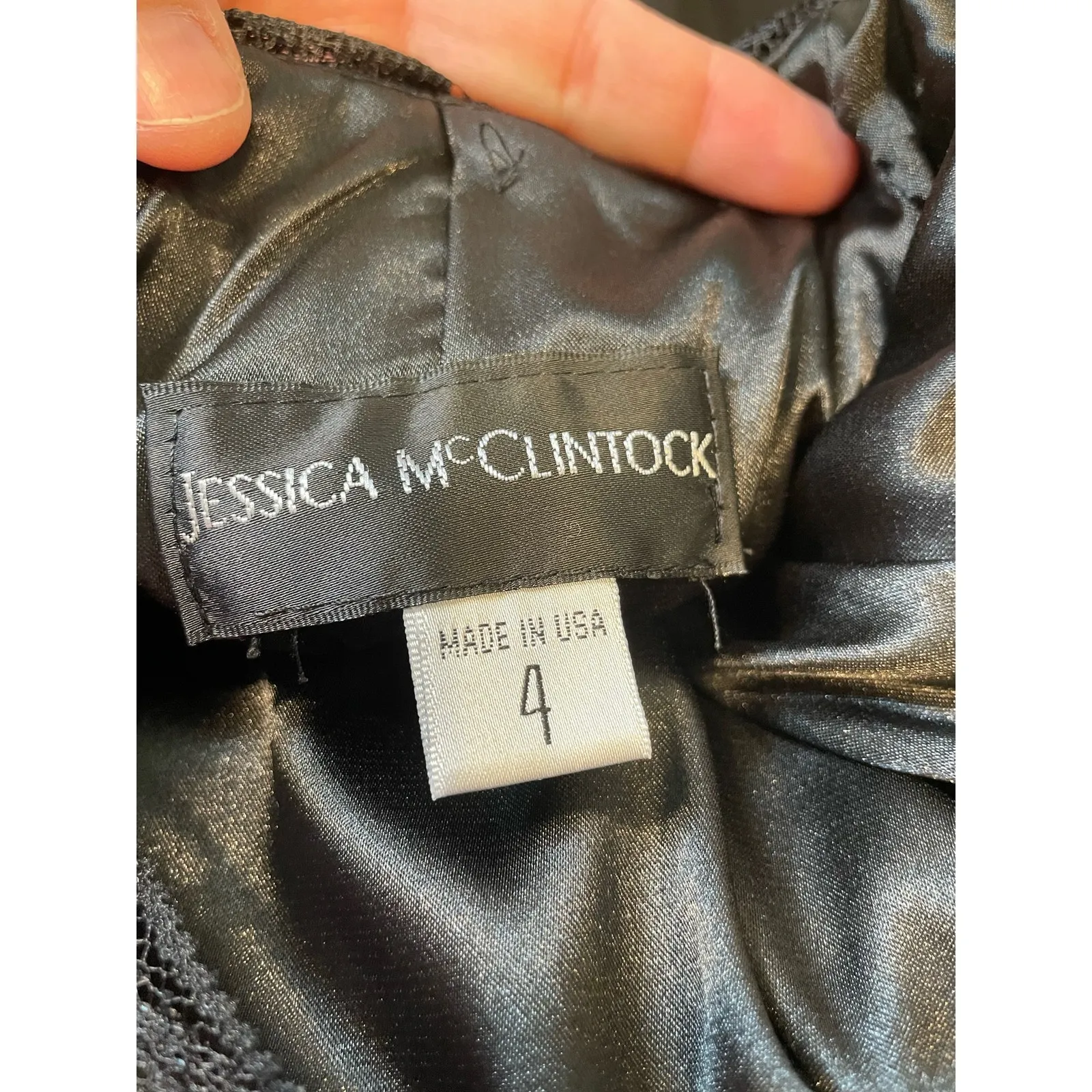 Vintage Jessica Mcclintock Black Satin Mini Cocktail Dress, Size 4 - Image 5