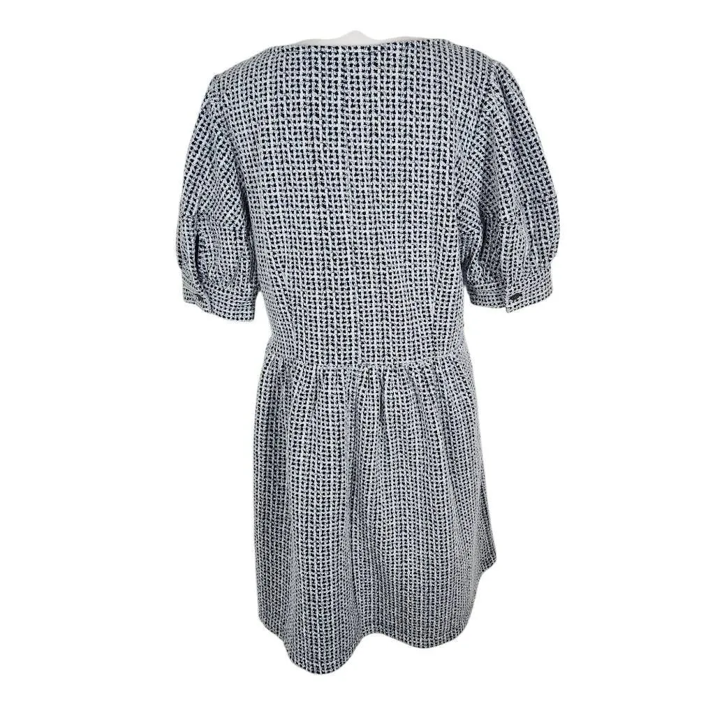 LOFT Black and White Babydoll Dress Size Medium Textured Scoop Neck Swing Dress - Image 3