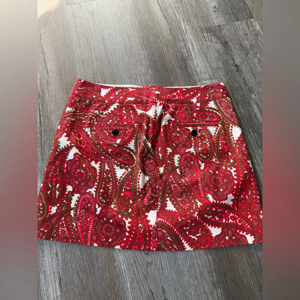 J. Crew Floral Paisley Mini Skirt Cotton Pink Green White Red Hippie Boho Size 2 - Image 5