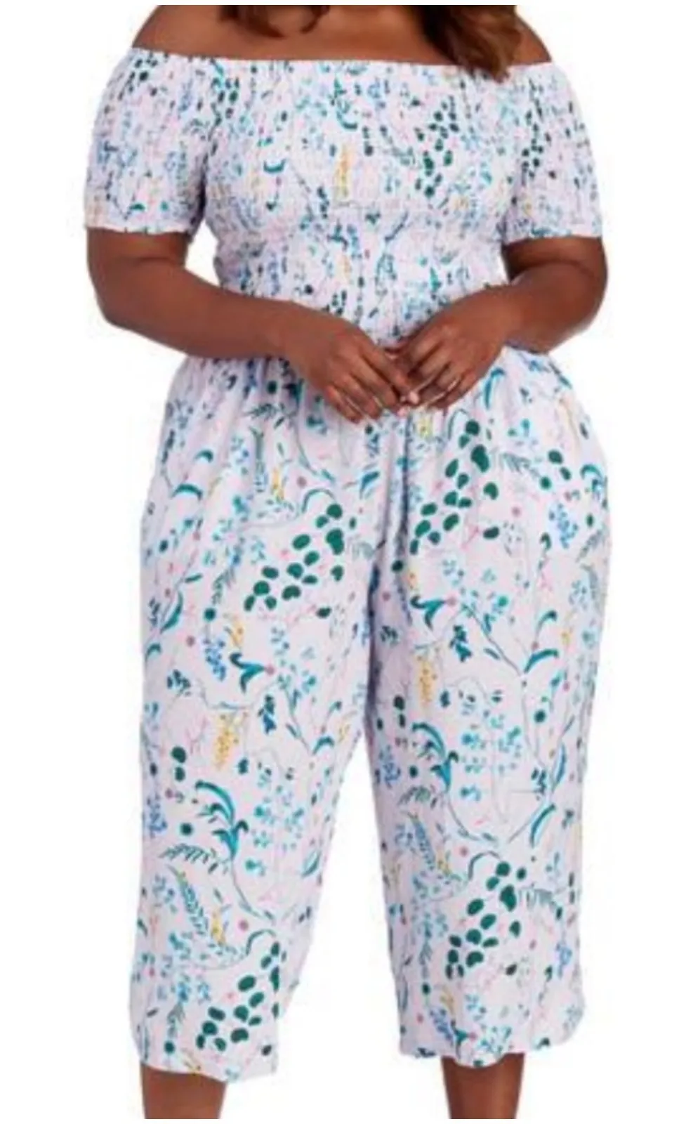 For The Republic Woman 2X Floral Smocked Off Shoulder Jumpsuit NWT Cottagecore - Image 1