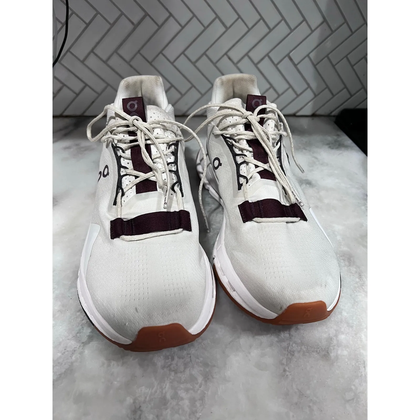 On Cloudnova Women’s Size 10.5 White Burgundy CloudTec Lifestyle Running Shoes Pink - Image 14