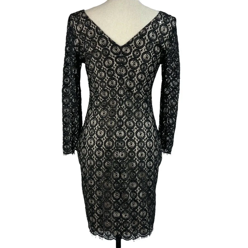 Diane von Furstenberg SZ 6 Dress Geometric Lace Lined Square Neck 3/4 Sleeve - Image 7