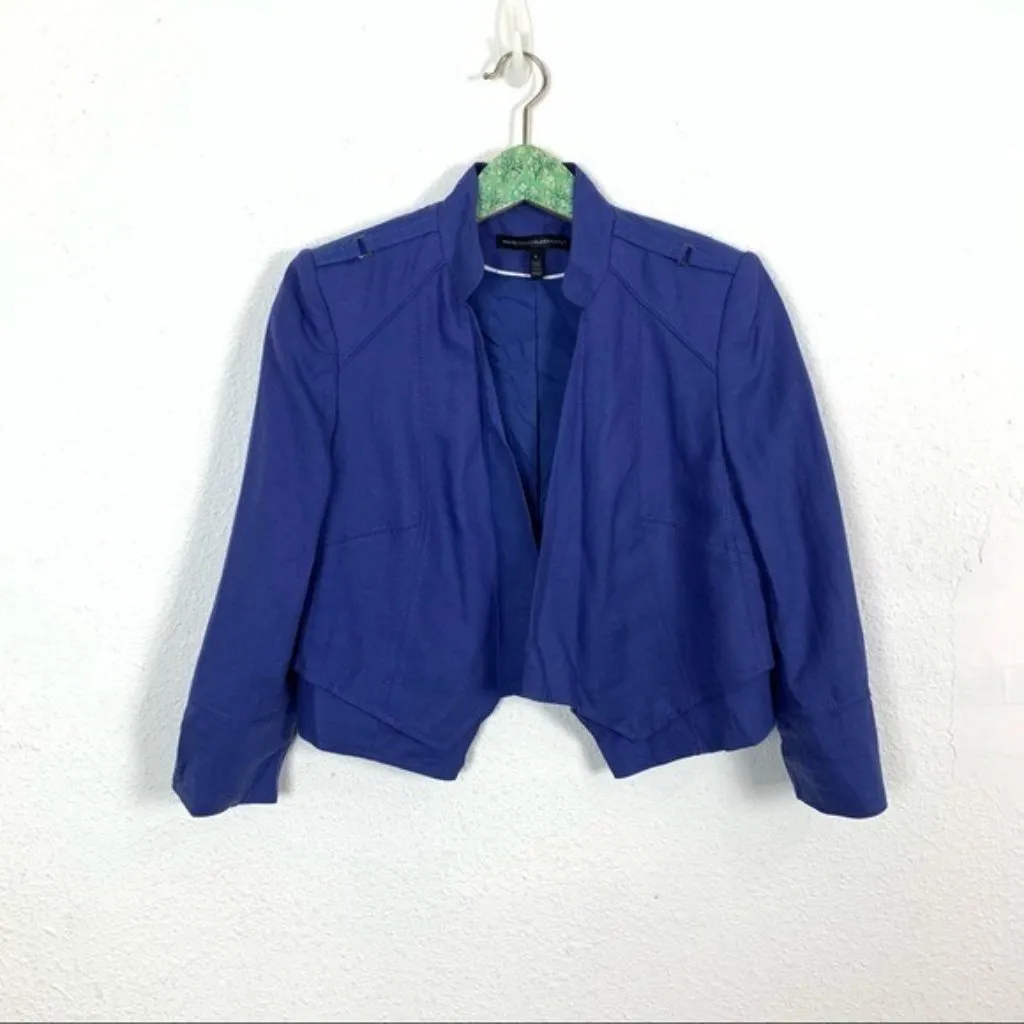White House Black Market Blue Linen Blend Open‎ Front Blazer Jacket Workwear 4 - Image 7