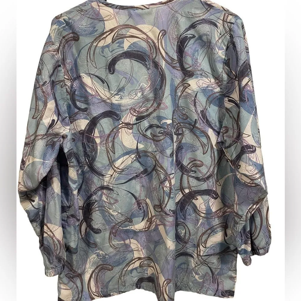 Uniform Advantage Blue Embroidered Brush Stroke Beauty Snap Button Medical Scrub - Image 5