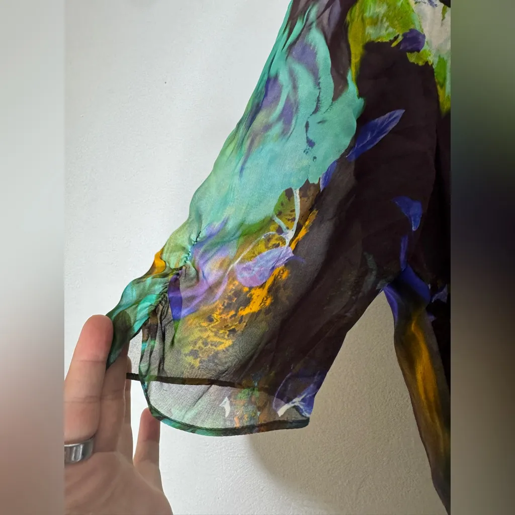 Mason Maxi‎ Floral Silk Dress Sheer Short Sleeve Size 4 - Image 6