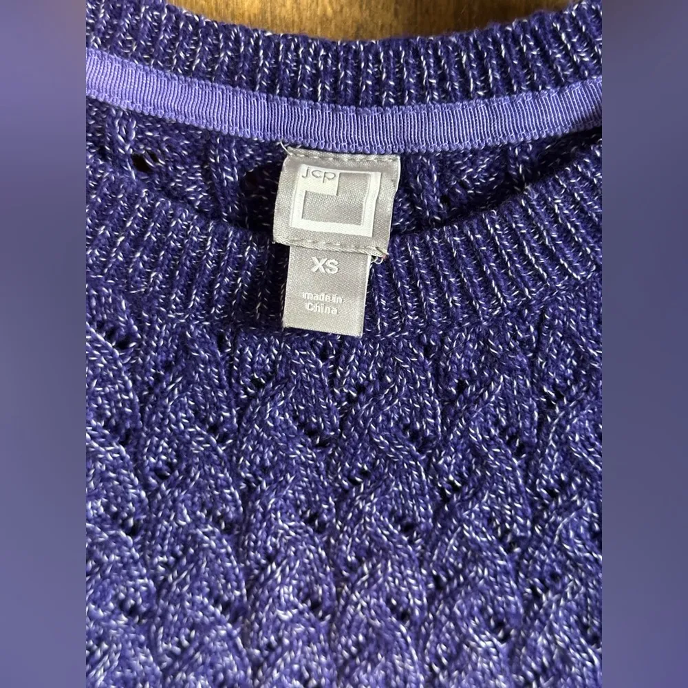 JCP (XS) Cable Knit Crew Neck Sweater purple/white marl 3/4 sleeves Purple - Image 2
