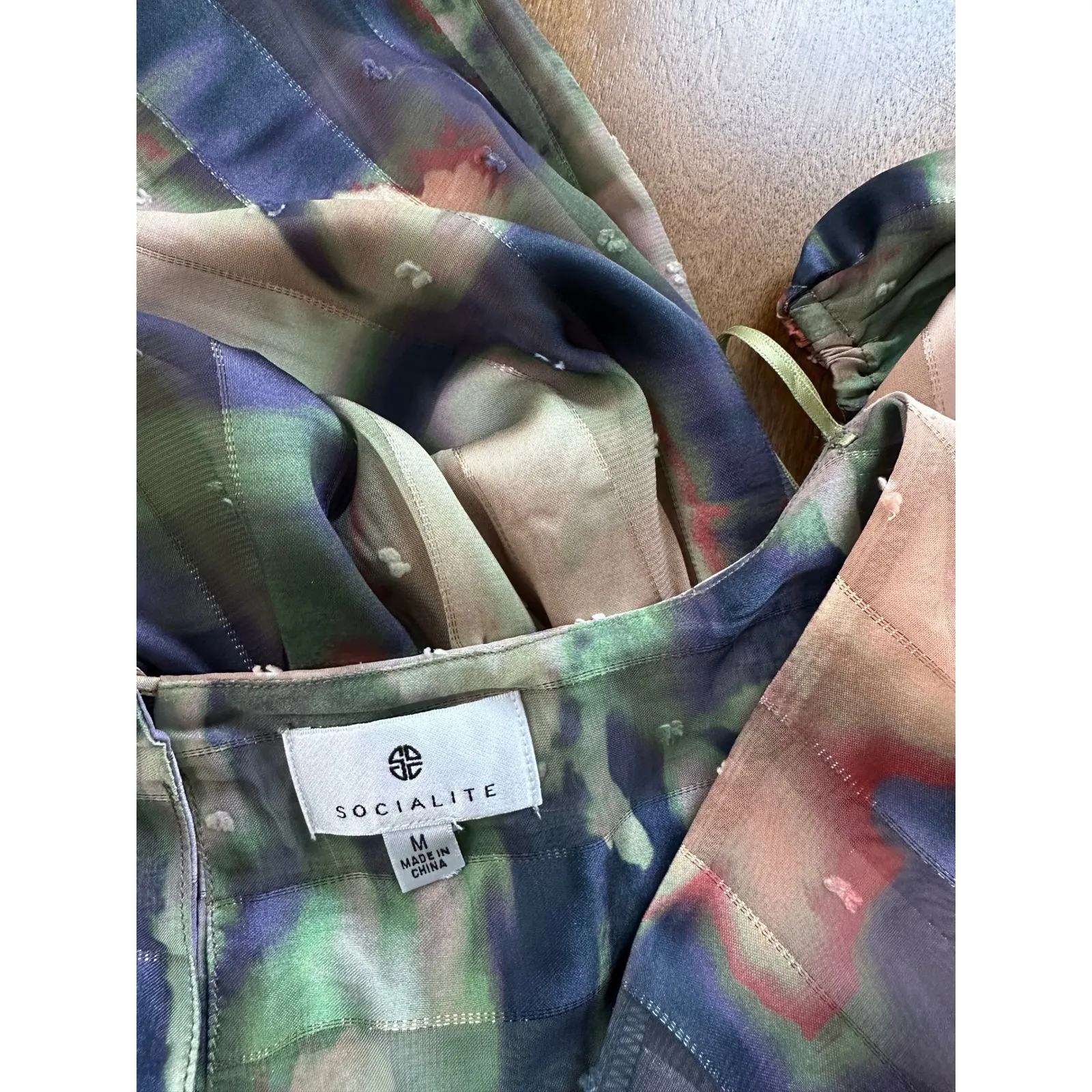 Socialite Mixed Floral Print Midi Dress Medium Dolman Slit Sheer Coktail Guest‎ - Image 9