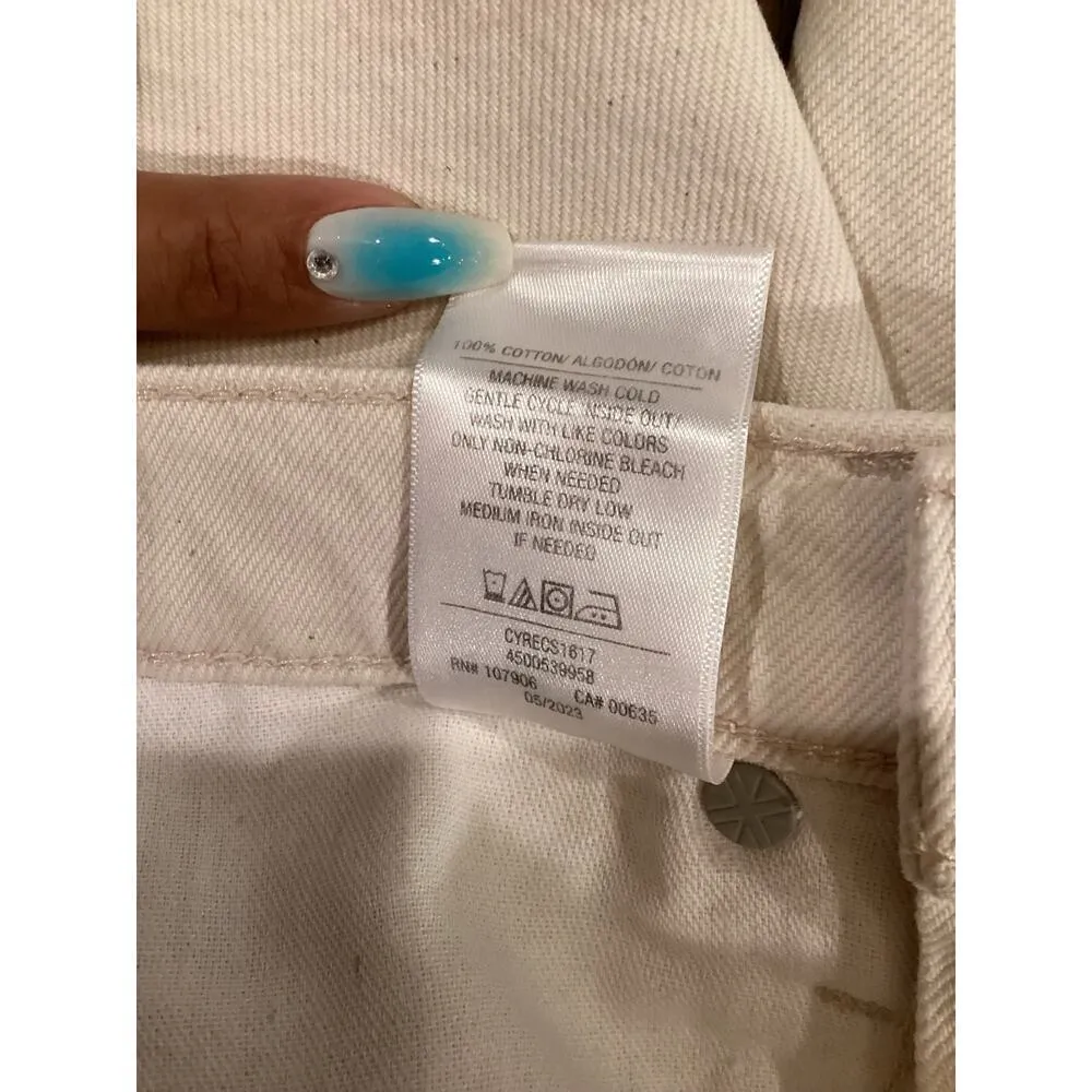 Hudson Freya Low Rise Skater Shorts White Denim Bermuda Wide Leg Raw Hem Size 23 - Image 8