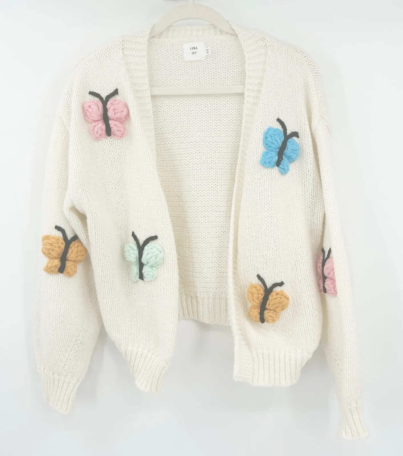 Luna Ivy Womens Novelty 3D Butterfly Open Front Knit Cardigan Sweater Size XS - Image 1