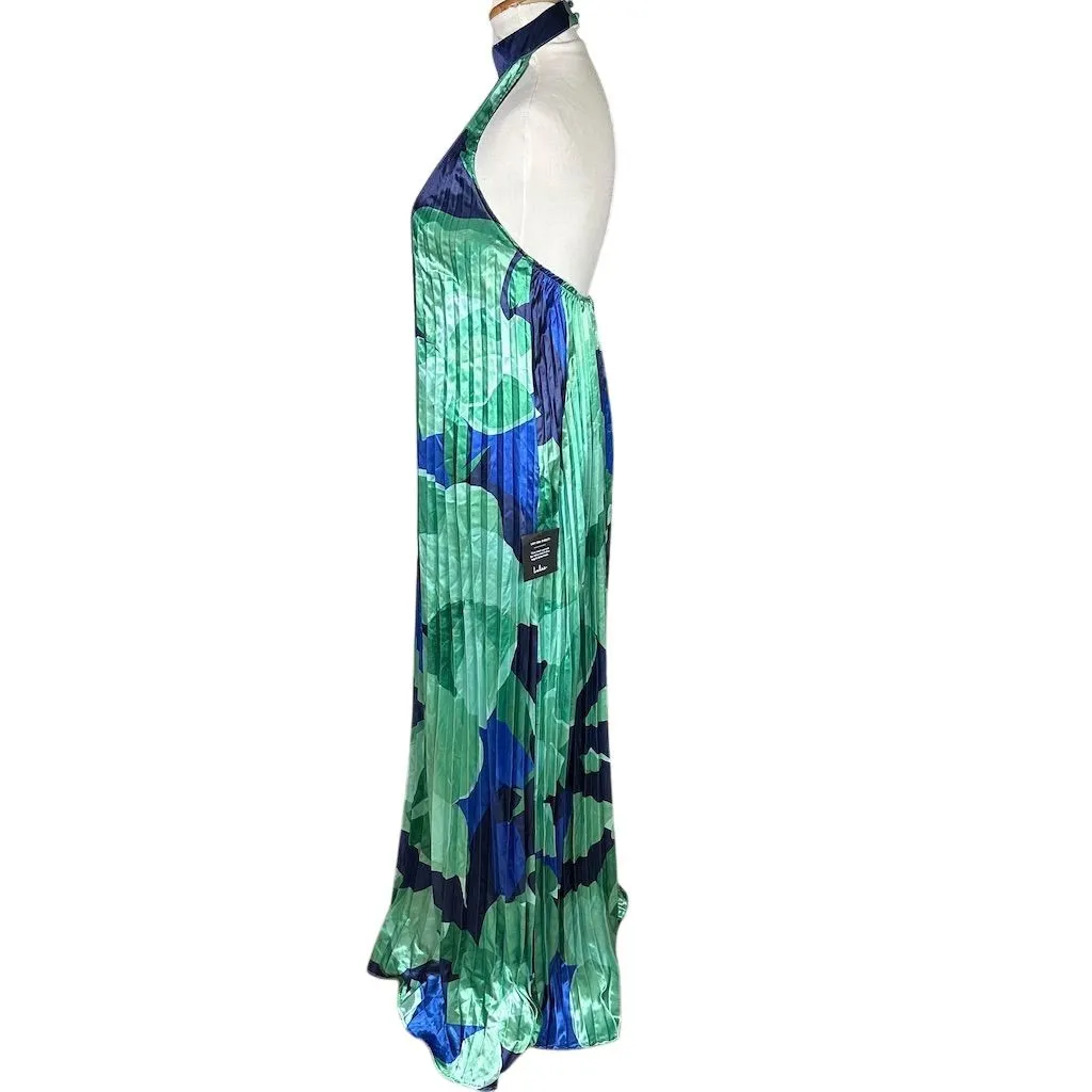 NWT Lulus Women's Prime Poise Green and Blue Abstract Satin Halter Maxi Dress S - Image 8