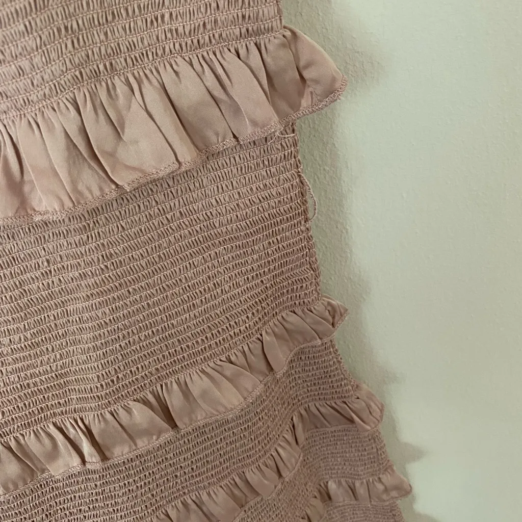 NWT V. Chapman Lily Ruched & Ruffled Stretch Satin Midi Dress in Rose Dust Sz 8 Pink - Image 9