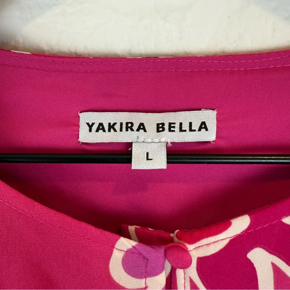 Yakira Bella Pink Floral Gwenyth Dress Botton Down Tiered Skirt Pleated Waist L Size L - Image 4