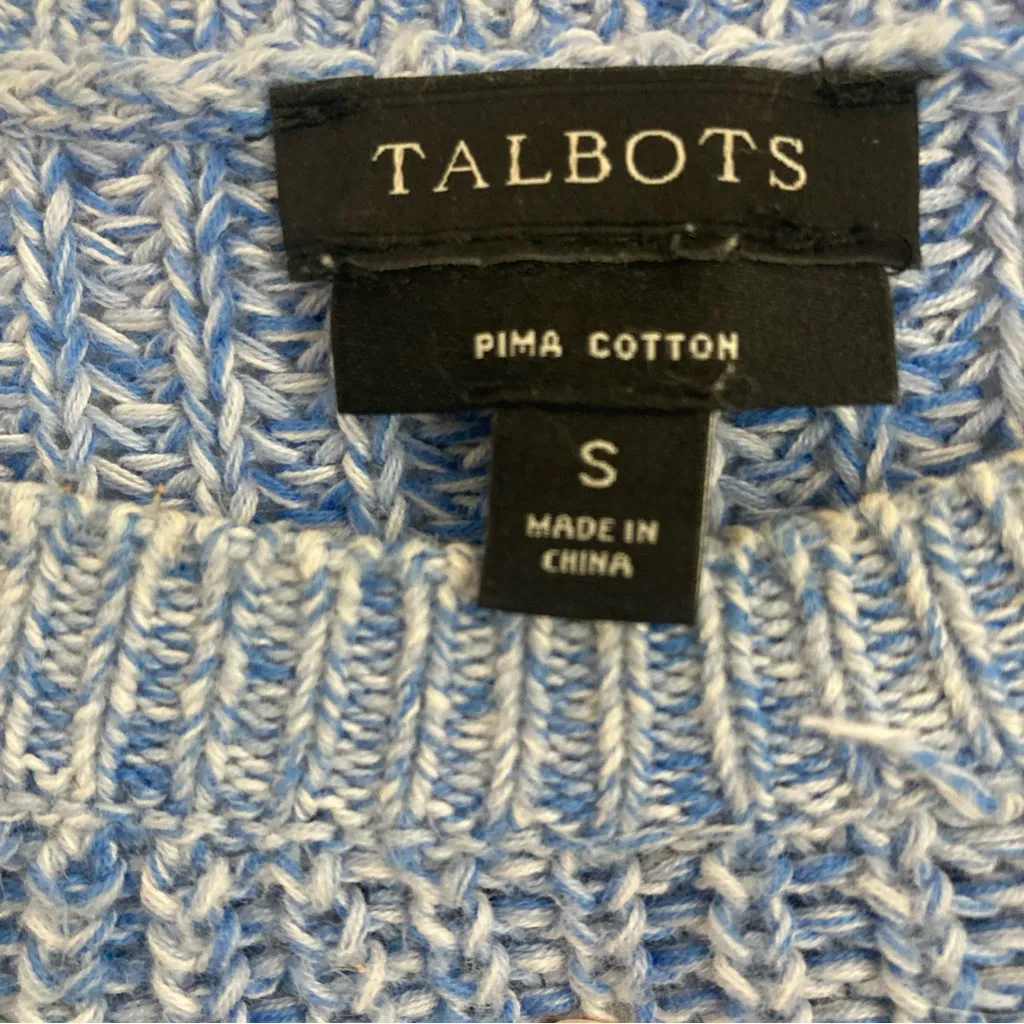 Talbots Sweater S Blue Pima Cotton Pullover Layered Gingham Trim - Image 6