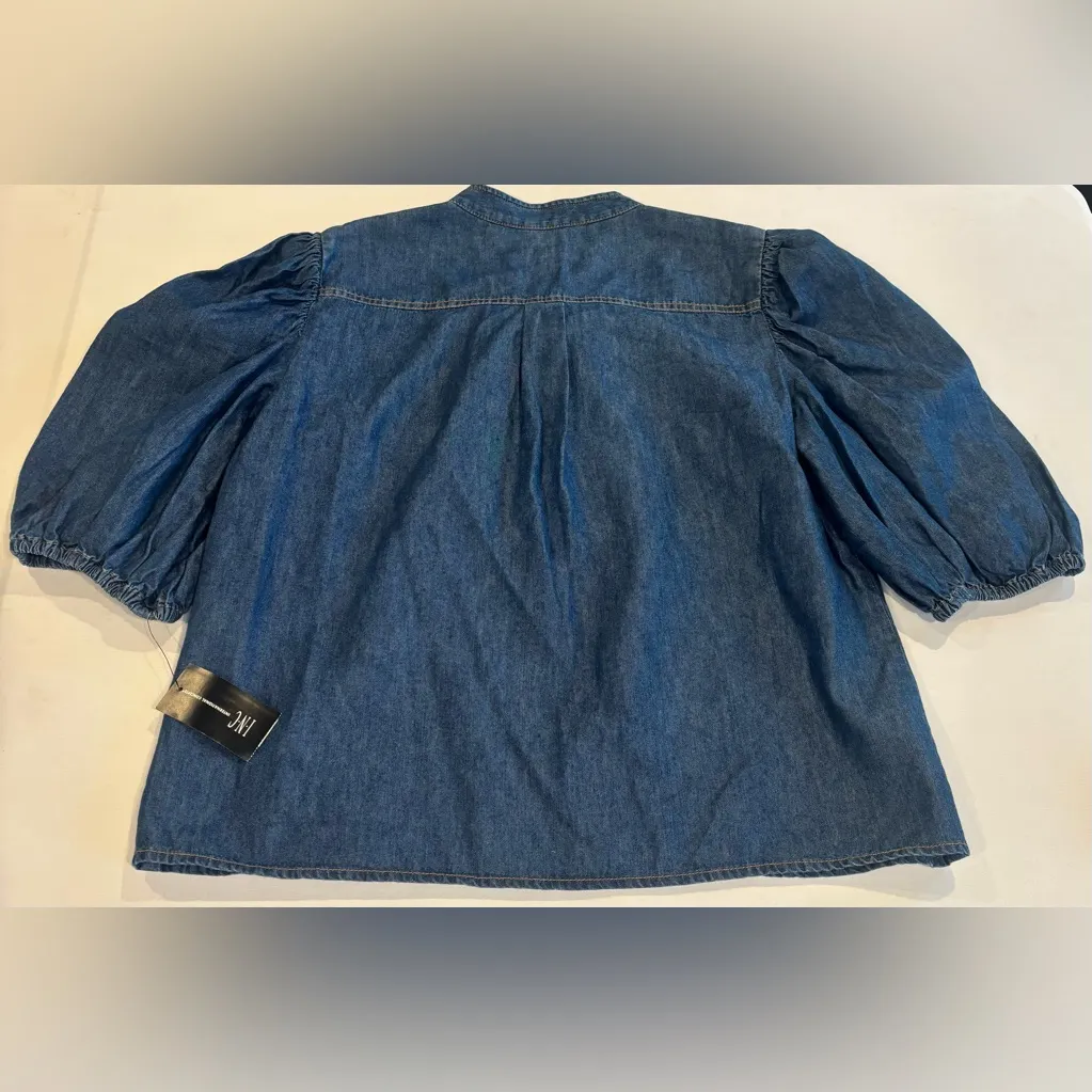 INC INTERNATIONAL CONCEPTS Faux Denim Blouse w/ Buttons at Neck Size Large NWT - Image 4