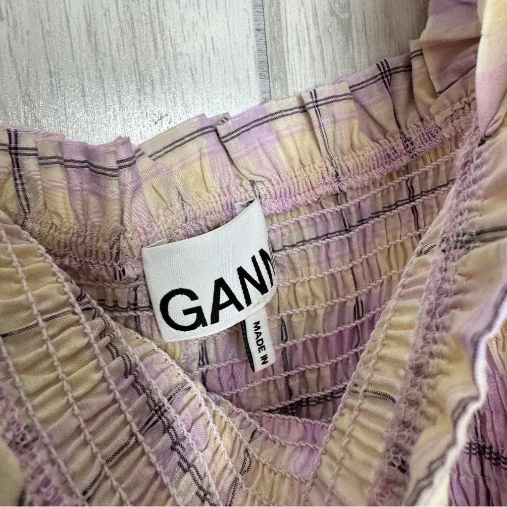 Ganni Organic Seersucker Orchid Bloom Check Top size 38 6/M - Image 8