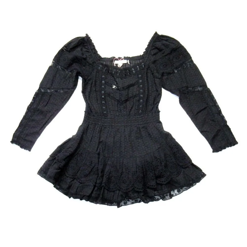 NWT LoveShackFancy Sanaya Mini in Black Ribbon & Eyelet Trim Cotton Dress L - Image 2